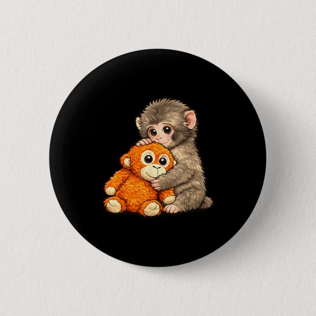 Internet meme punch monkey with teddy bear cuddlin 2 inch round button (Front)