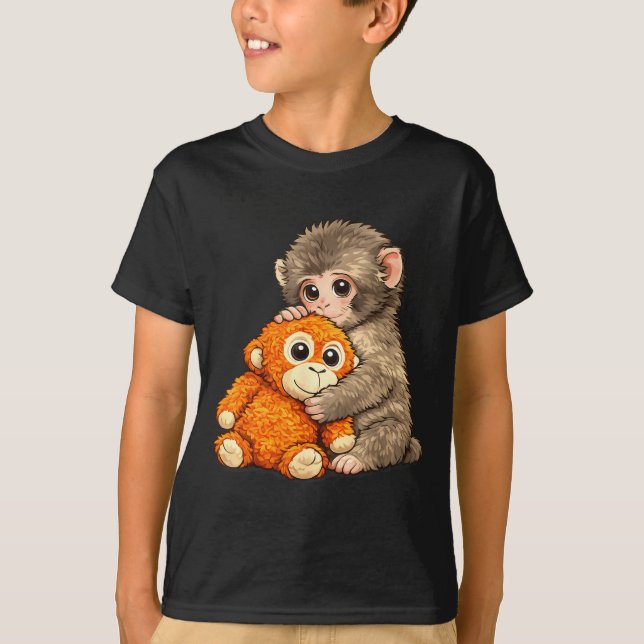 Internet meme punch monkey with teddy bear cuddlin T-Shirt (Front)