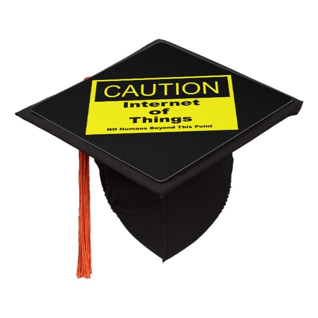 Internet of Things IoT Caution Warning Sign Graduation Cap Topper (Angled)