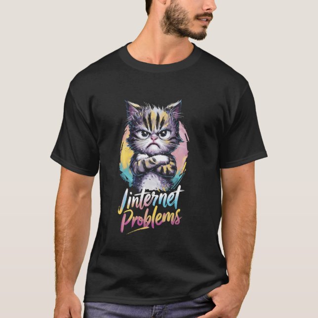 Internet Problems Wifi Connection Funny Cat Lover  T-Shirt (Front)