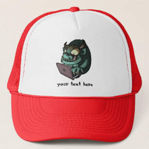 Internet Troll On Laptop Trolling The Web Cartoon Trucker Hat