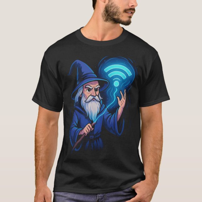 Internet Wizard Magic WiFi Signal Funny Nerd T-Shirt (Front)