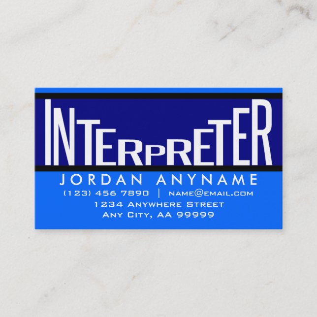 Interprète Funky Text Carte de visite bleu (Devant)