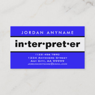 Interpreter Bold Blue and White Business Card