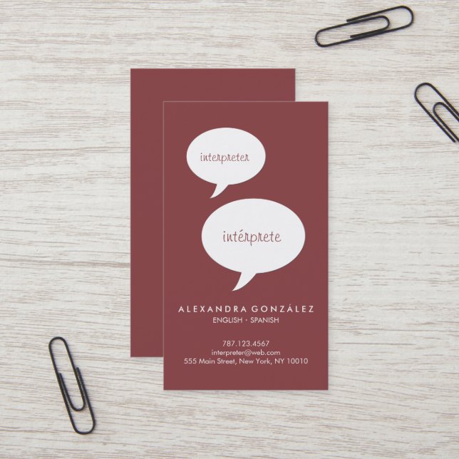 Interpreter Custom Colour Speech Bubble Business Card (Front/Back In Situ)