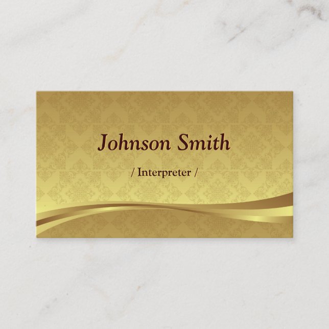 Interpreter - Elegant Gold Damask Business Card (Front)