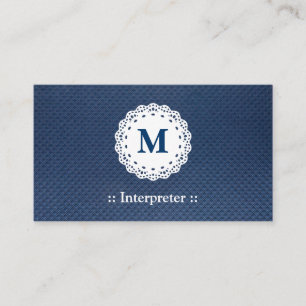 Interpreter - Lace Monogram Blue Pattern Business Card