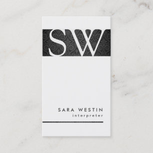 Interpreter Special Skills Monogram Black Damask Business Card