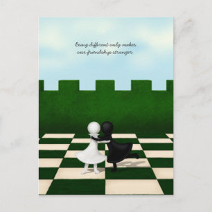 Interracial Friendship Cute Pawns Hug Personalized Postcard