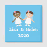 Interracial Gay Wedding Magnet<br><div class="desc">Illustration of a Gay Interracial couple engagement or wedding.
Background colour,  names and year can easily be changed.</div>