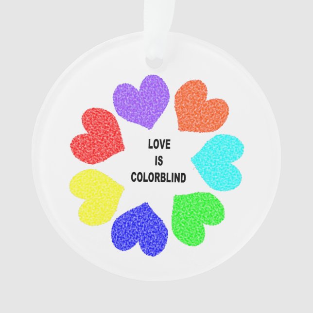 Interracial Love Rainbow Hearts Acrylic Ornament (Front)