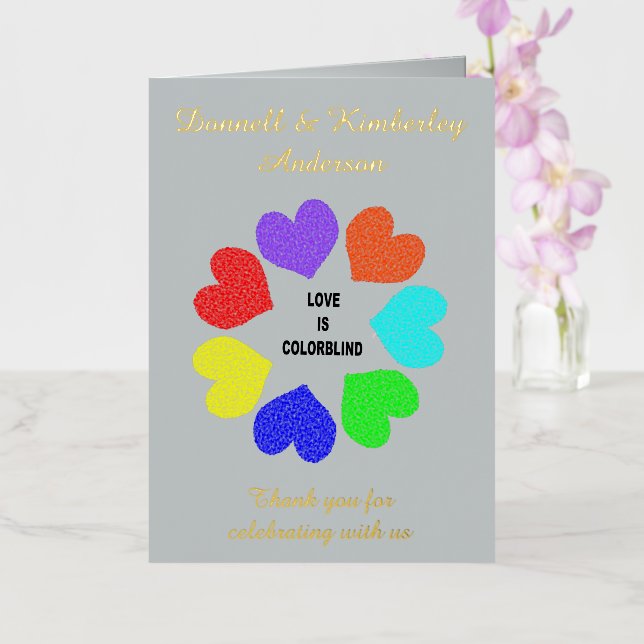 Interracial Love Rainbow Hearts Custom Foil Greeting Card (Orchid)