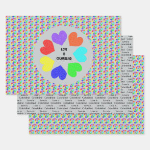 Interracial Love Rainbow Hearts Custom Wrapping Paper Sheet