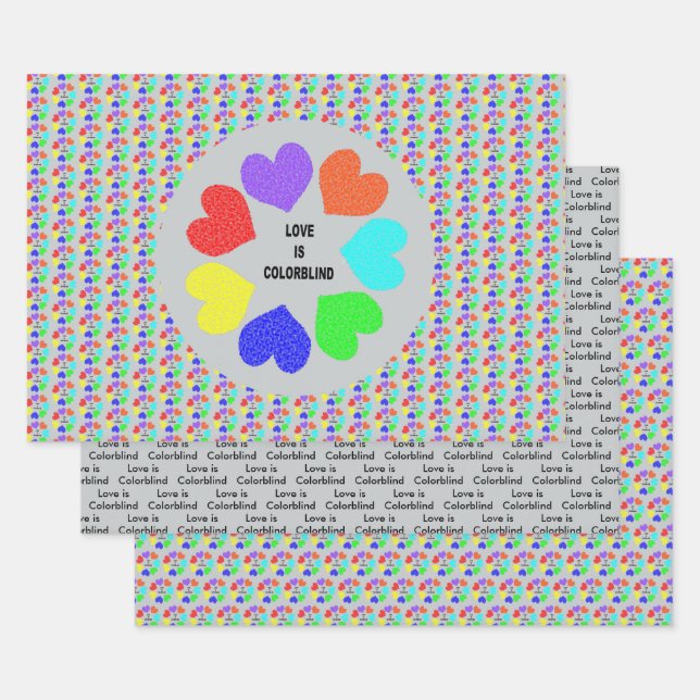 Interracial Love Rainbow Hearts Custom Wrapping Paper Sheet (Set)