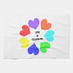 Interracial Love Rainbow Hearts Kitchen Towel