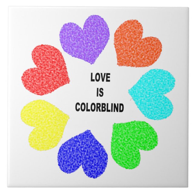 Interracial Love Rainbow Hearts Tile (Front)