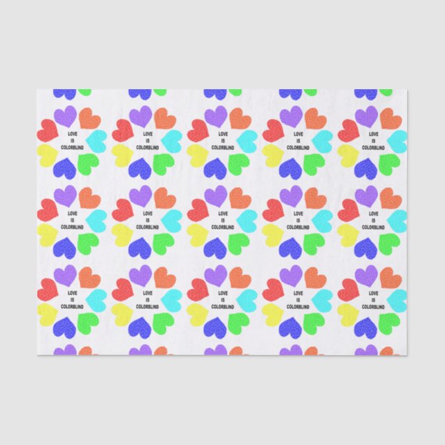 Interracial Love Rainbow Hearts Tissue Paper (Front)