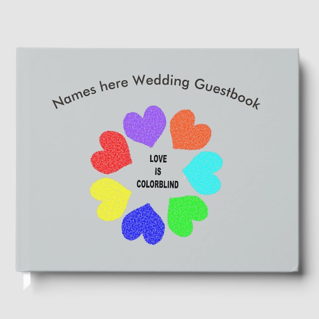 Interracial Love Rainbow Hearts Wedding Guestbook (Front)