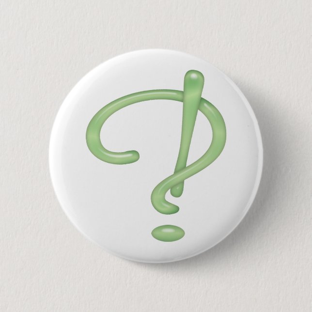 Interrobang! Green Glass 2 Inch Round Button (Front)