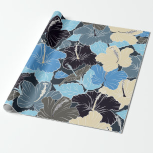 Intersecting curved elegant stylized hibiscus flow wrapping paper