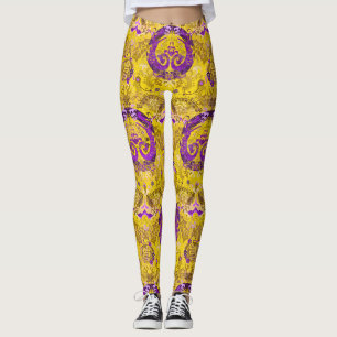 Intersex Dragon Damask - Intersex Pride Flag Colou Leggings