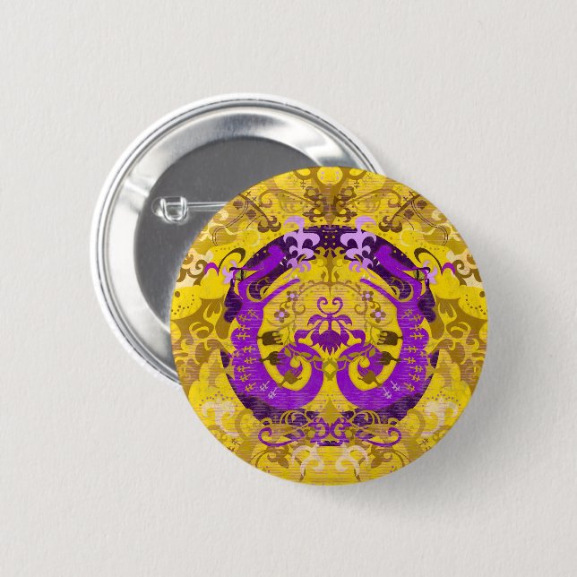 Intersex Pride Flag Colours Dragon Damask 2 Inch Round Button (Front & Back)