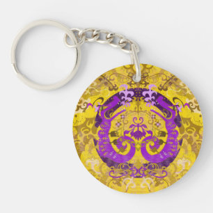 Intersex Pride Flag Colours Dragon Damask Keychain