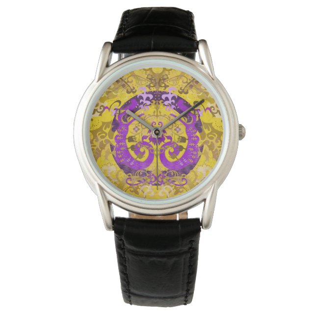 Intersex Pride Flag Colours Dragon Damask Watch (Front)