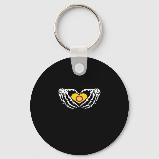Intersex Pride Skeleton Halloween Goth Heart Class Keychain (Front)