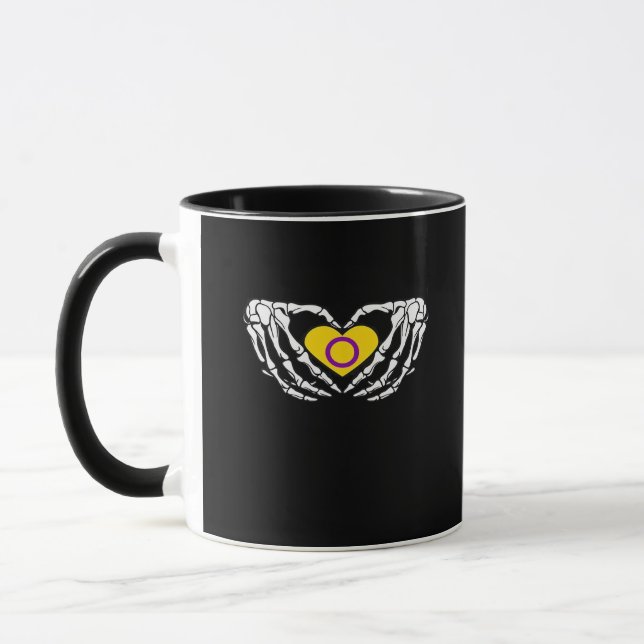 Intersex Pride Skeleton Halloween Goth Heart Class Mug (Left)