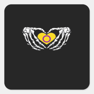 Intersex Pride Skeleton Halloween Goth Heart Class Square Sticker