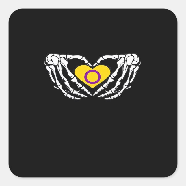 Intersex Pride Skeleton Halloween Goth Heart Class Square Sticker (Front)