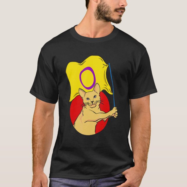 Intersexual Flag Cat  Nonbinary Gender T-Shirt (Front)