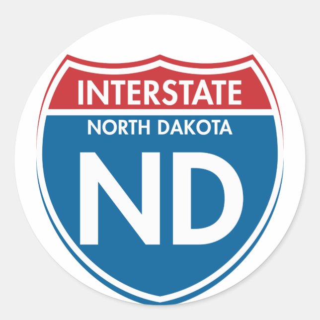Interstate North Dakota ND Classic Round Sticker (Front)