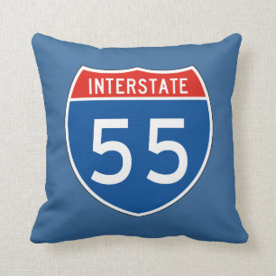 Interstate Sign 55 Throw Pillow