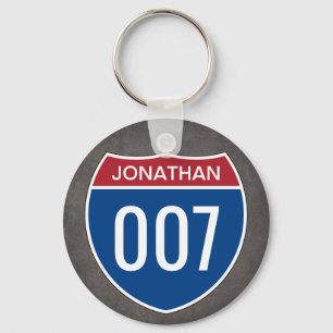Interstate Sign with your Text and Number Keychain