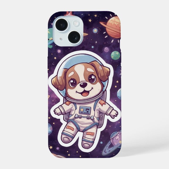 Interstellar Paws – Cute Space Dog in Adventure iPhone 15 Case (Back)