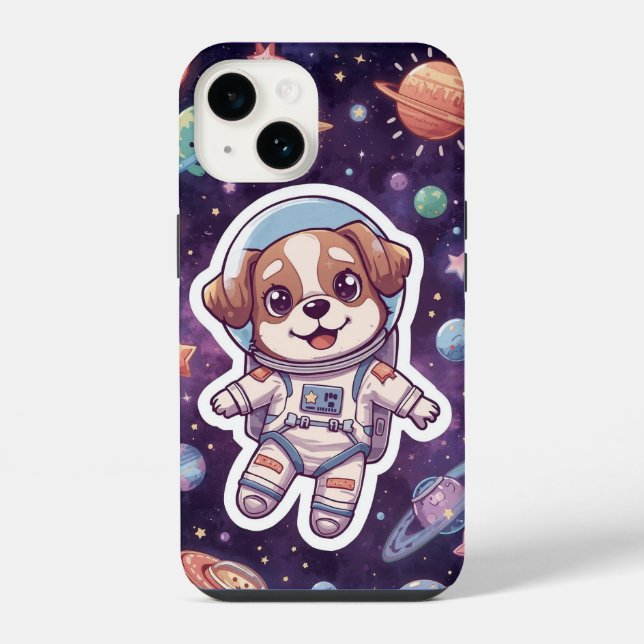 Interstellar Paws – Cute Space Dog in Adventure iPhone Case (Back)
