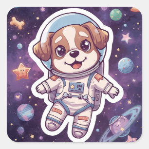 Interstellar Paws – Cute Space Dog in Adventure Square Sticker
