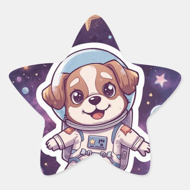 Interstellar Paws – Cute Space Dog in Adventure Star Sticker (Front)