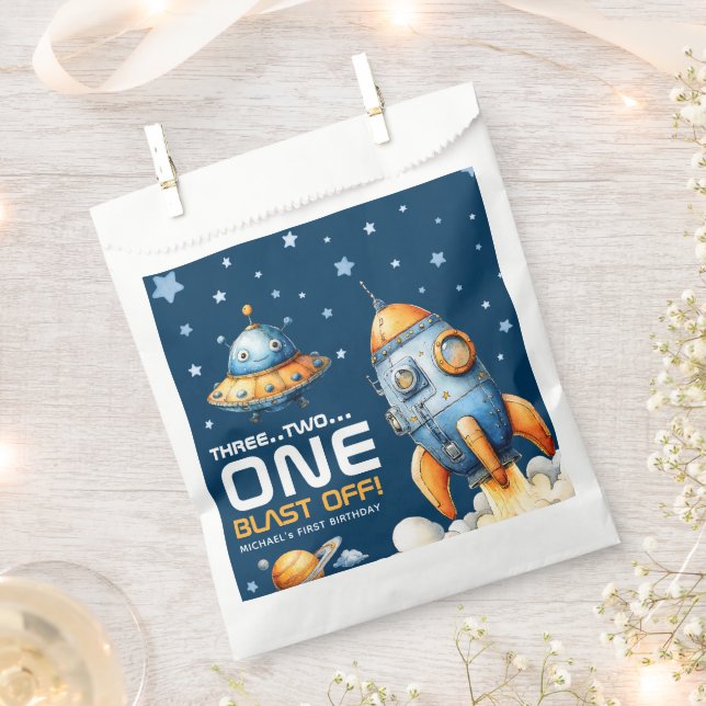Interstellar Rocket Launch Blast Off 1st Birthday Favour Bag (Clipped)