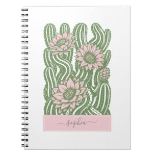 Intertwined cactus linocut sage green notebook