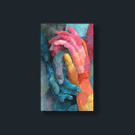 Intertwined Hands Cracked Mosaic Support Canvas Print<br><div class="desc">Two hands clasp together in quiet strength—one reaching upward in deep teal-blue, the other gently holding from above in coral-pink, orange-gold, and warm mustard tones. The background fractures into a textured mosaic of cracked stone-like pieces in slate, rust, turquoise, and muted earth shades, symbolizing brokenness, resilience, connection, healing, emotional support,...</div>