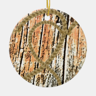 Intertwined hearts love rope  heart wood wooden ceramic ornament