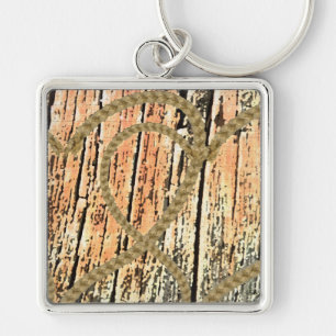 Intertwined hearts love rope heart wood wooden keychain