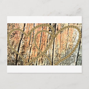 Intertwined hearts love rope  heart wood wooden postcard