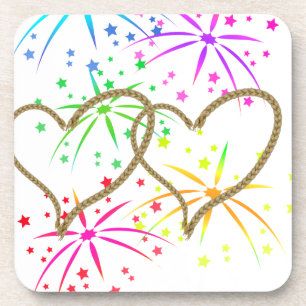 Intertwined hearts tangled rope romantic fireworks coaster