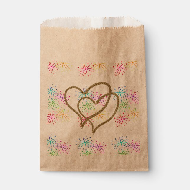 Intertwined hearts tangled rope romantic fireworks favour bag (Front)
