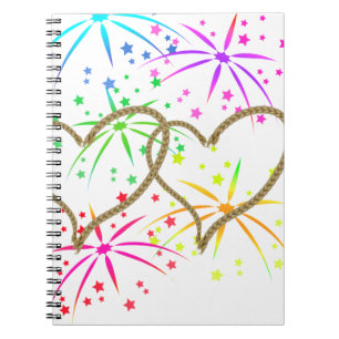 Intertwined hearts tangled rope romantic fireworks notebook