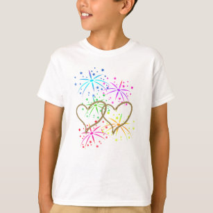 Intertwined hearts tangled rope romantic fireworks T-Shirt